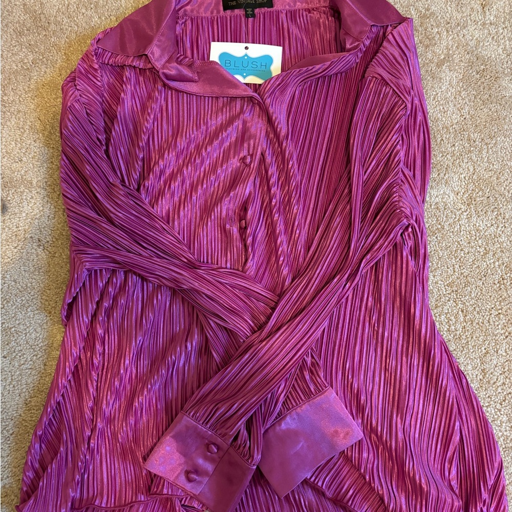 The Vintage Shop Pink Ribbed Long Sleeve Button Down Shirt